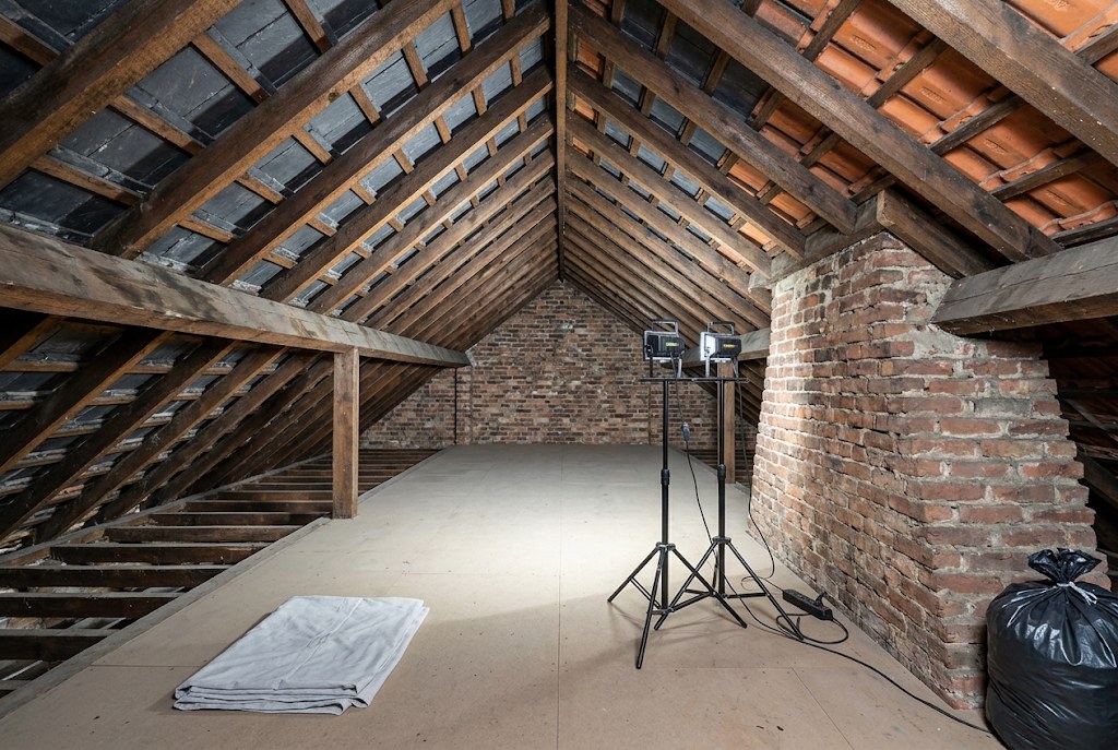 A roof space cleared back to bare timber.